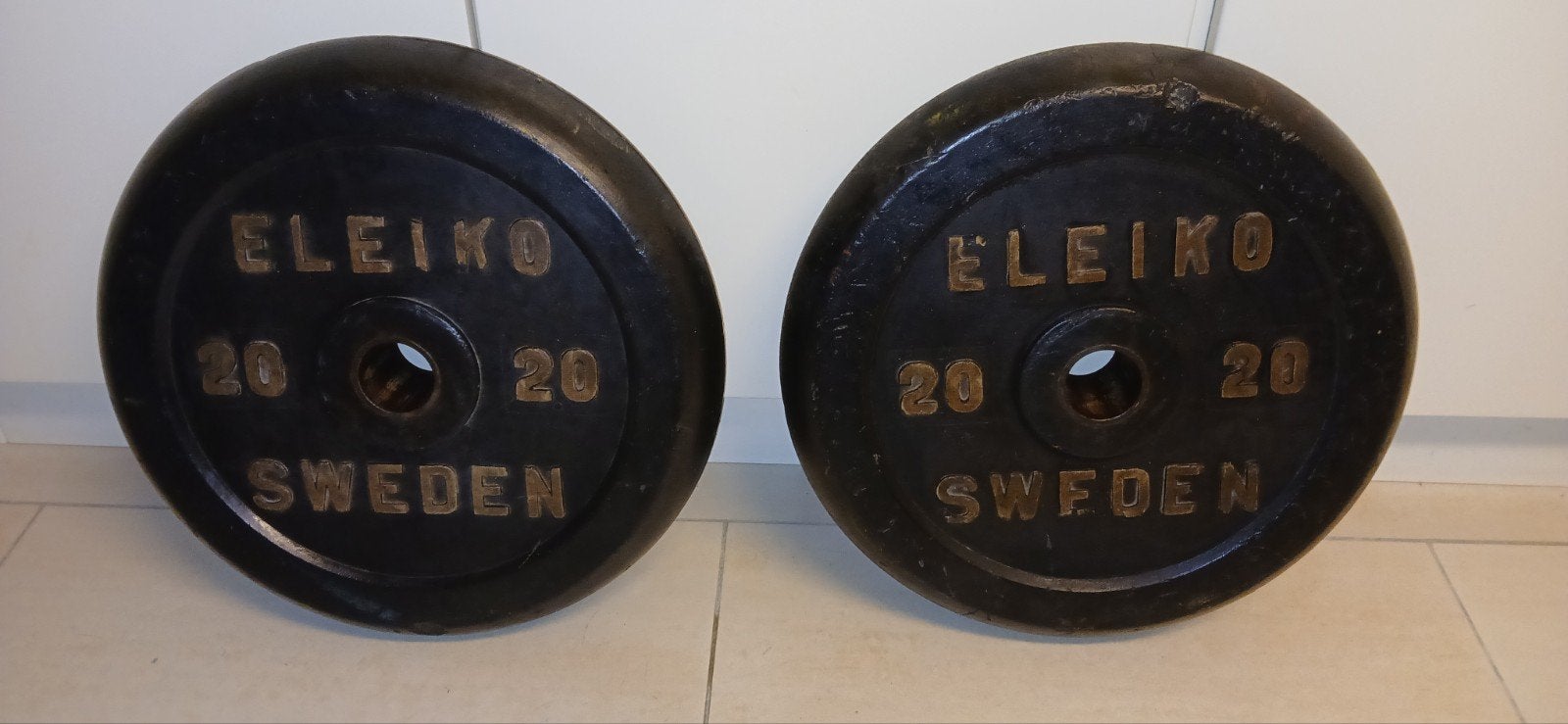 Vintage Eleiko gewichten 2x20kg, Sport en Fitness, Fitnessmaterialen, Ophalen, Gebruikt, Halterschijven