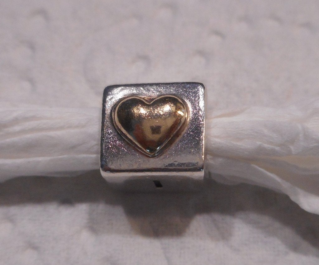 Zilveren Pandora bedel met 14 kt gouden hart nr.1314