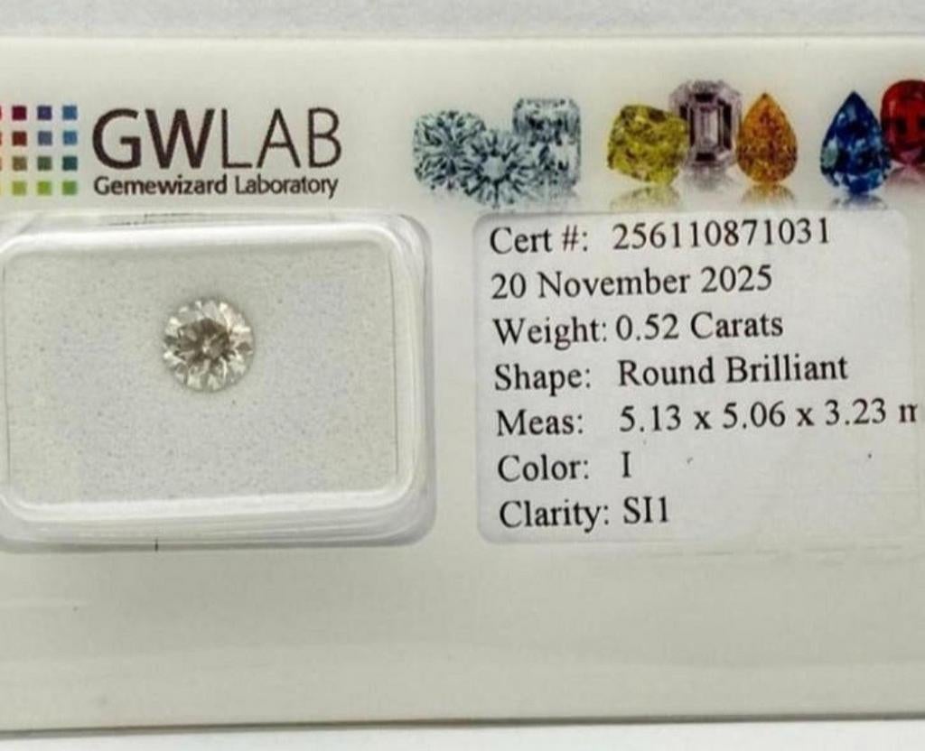 Natuurlijke Diamant 0.52ct Rond Briljant GWLAB Certificaat, Ophalen of Verzenden, Nieuw
