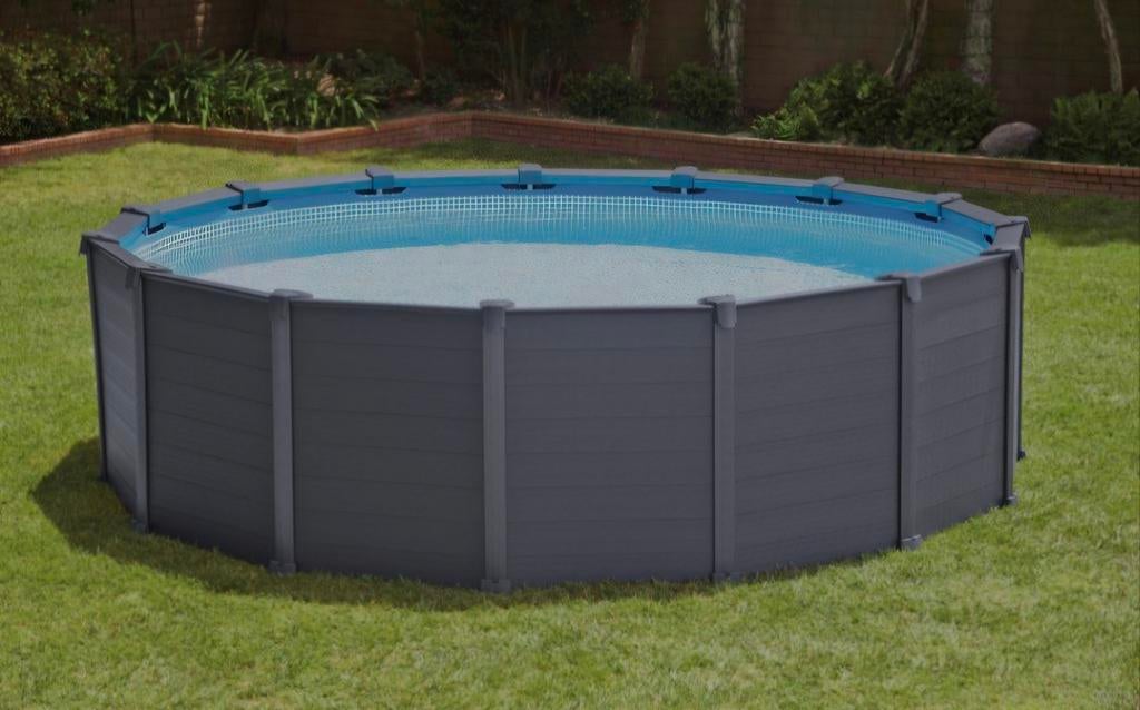 Intex Graphite Panel zwembad 478x124 cm met toebehoren, Rond, 300 cm of meer, Zo goed als nieuw, Ophalen