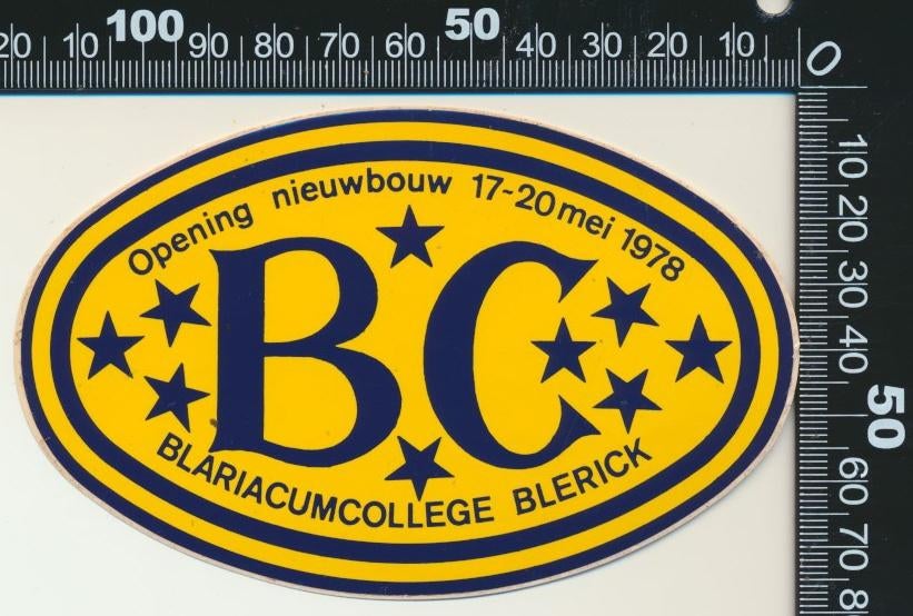 Sticker: Blariacumcollege Blerick - Opening Nieuwbouw 1978, Ophalen of Verzenden, Zo goed als nieuw, Bedrijf of Vereniging