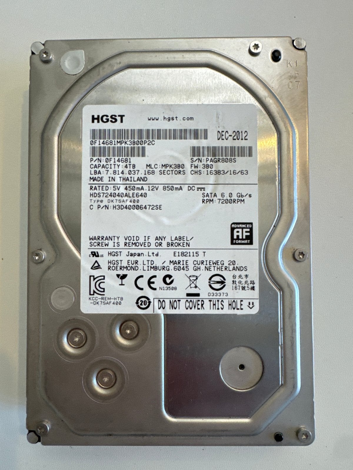 HGST 4TB HDD SATA 6.0 Gb/s 7200 RPM Harde Schijf, Computers en Software, Intern, Gebruikt, Server, Ophalen of Verzenden