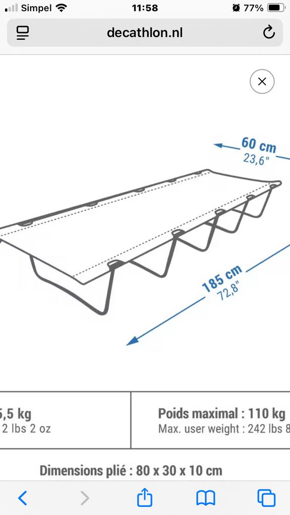 Decathlon Quechua Campingbed - niet gebruikt, Ophalen, Zo goed als nieuw