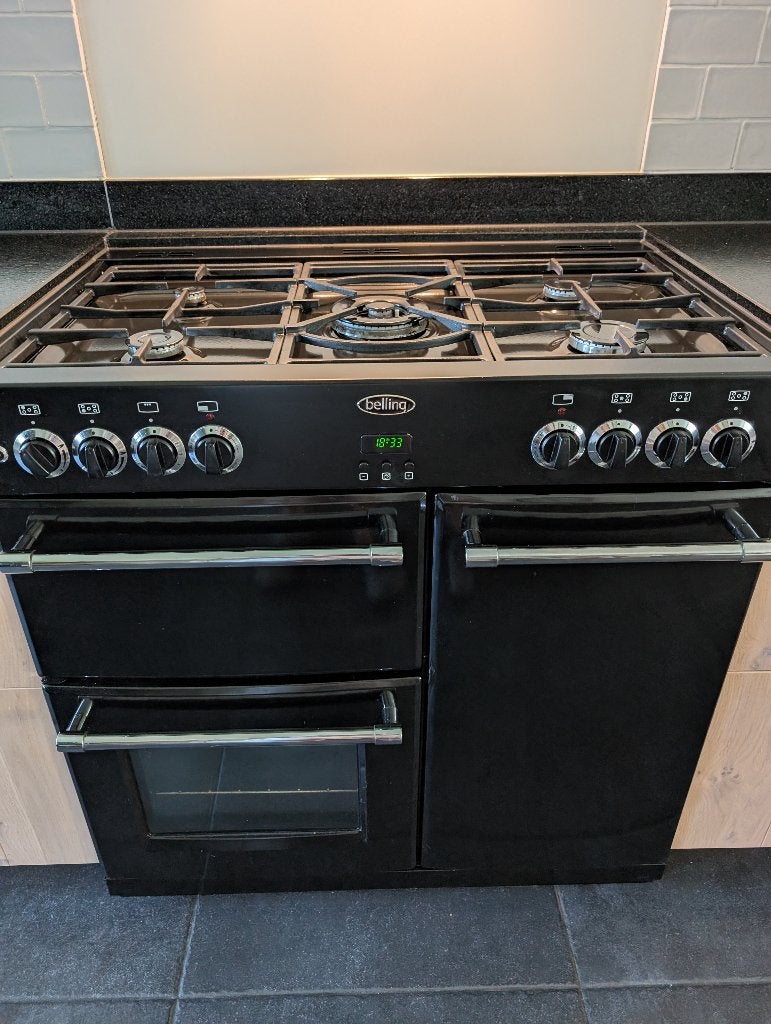 Belling oven  5 pits gasfornuis, Ophalen, Gebruikt, 60 cm of meer, Grill