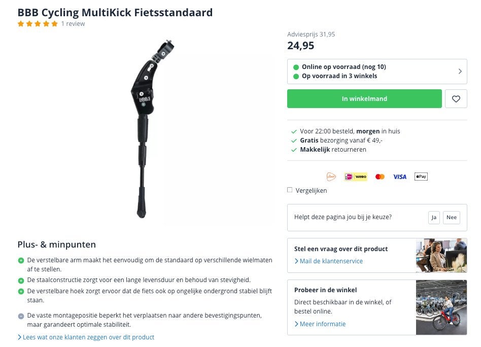 BBB Cycling MultiKick fietsstandaard, Ophalen, Zo goed als nieuw, Toerfiets