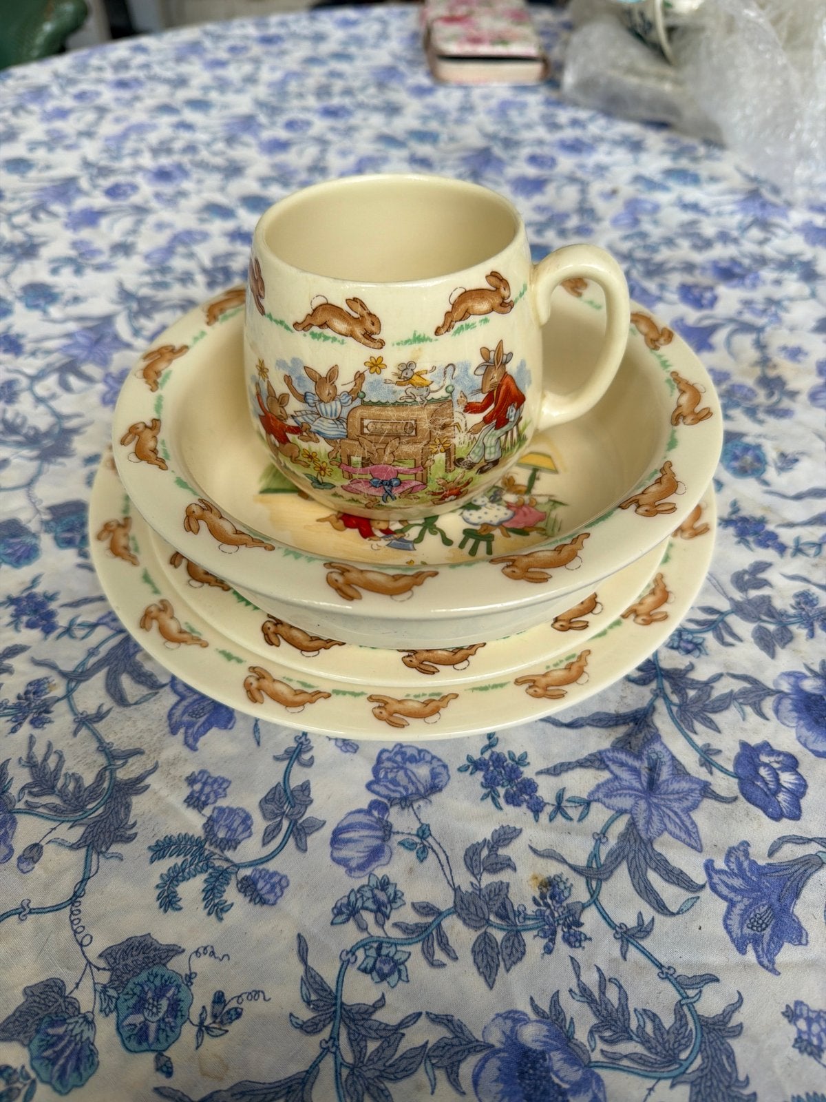Vintage Royal Doulton Bunnykins kinderservies - 4 delig, Ophalen, Overige merken, Vintage, Zo goed als nieuw