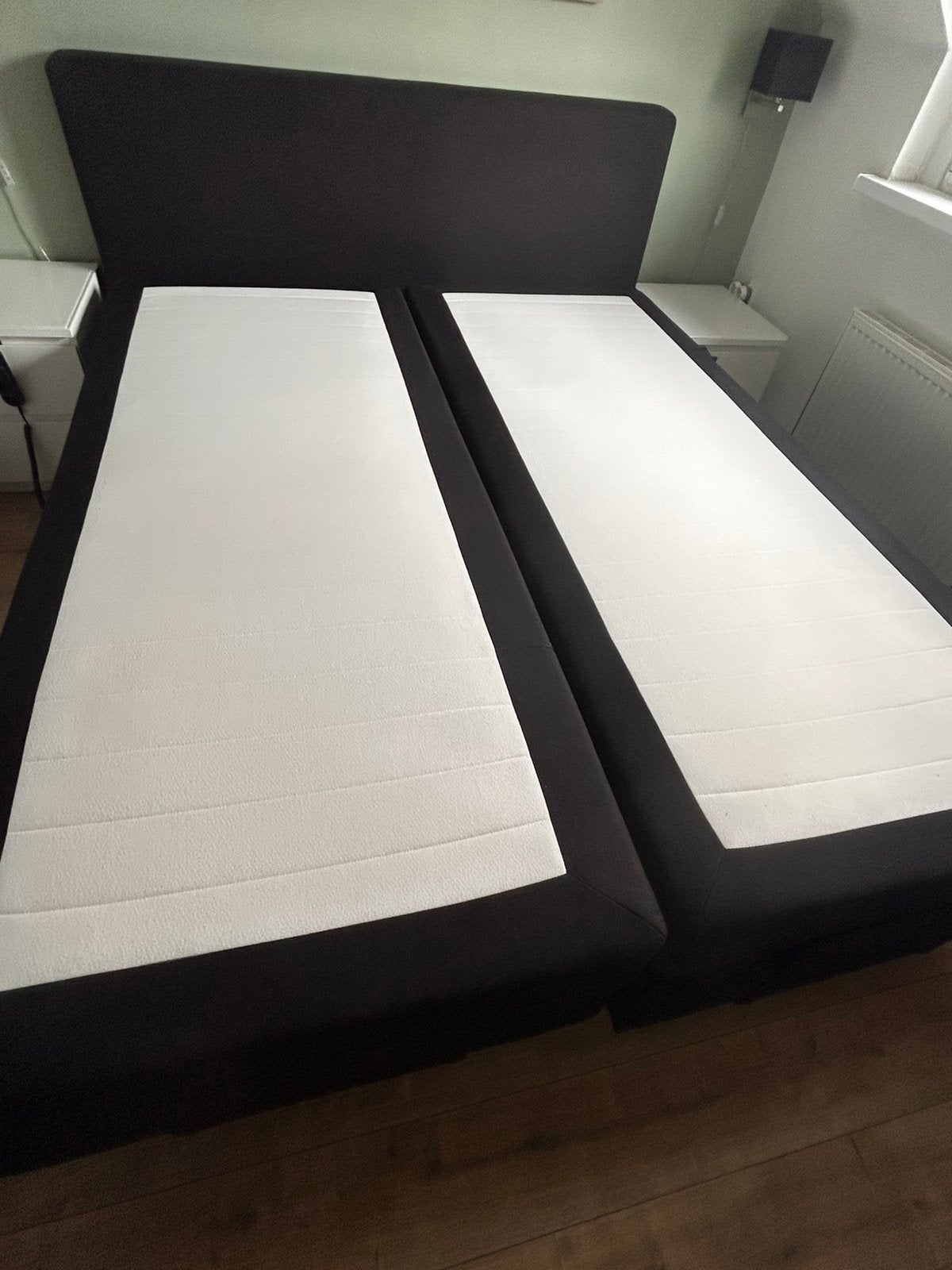 Elektrische boxspring 220x180 met matrassen en topper, Ophalen, Zwart, Tweepersoons, Zo goed als nieuw