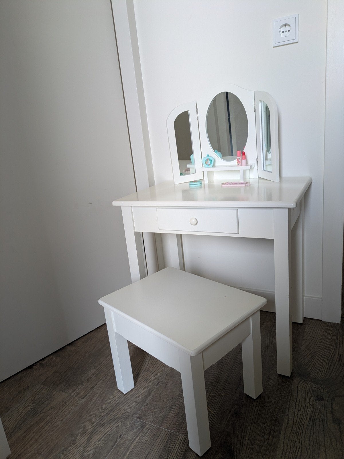 Witte kaptafel met krukje en spiegel voor kinderen, Ophalen, Minder dan 50 cm, Minder dan 100 cm, Hout