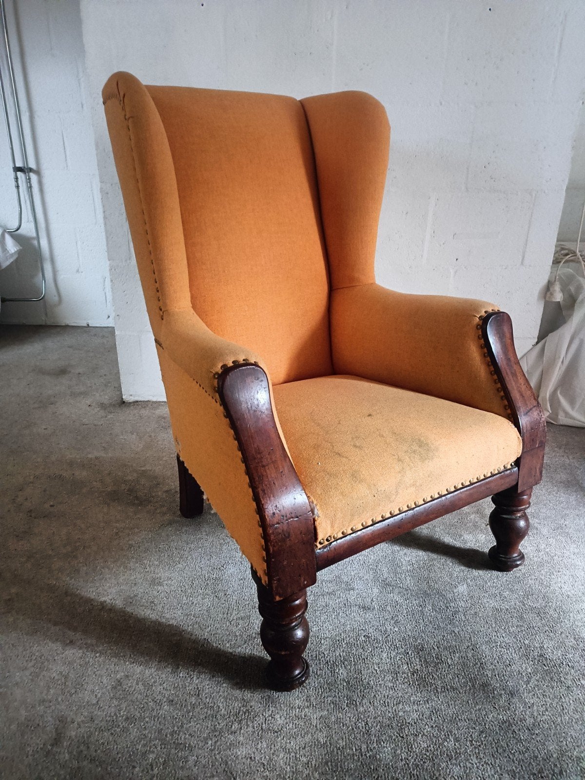Vintage. Fauteuil. Wollen stoffering. Peach, Gebruikt, 75 tot 100 cm, Ophalen of Verzenden, Fauteuil