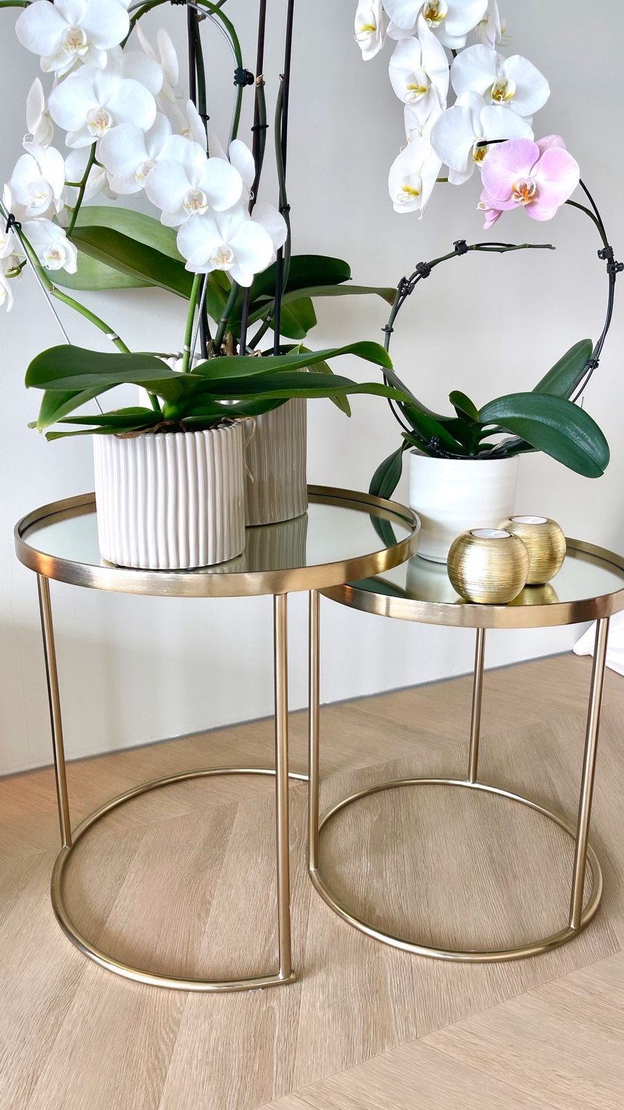 2 bijzettafels ZARA HOME - spiegelglas/goud, Ophalen, Minder dan 45 cm, Minder dan 55 cm, Rond