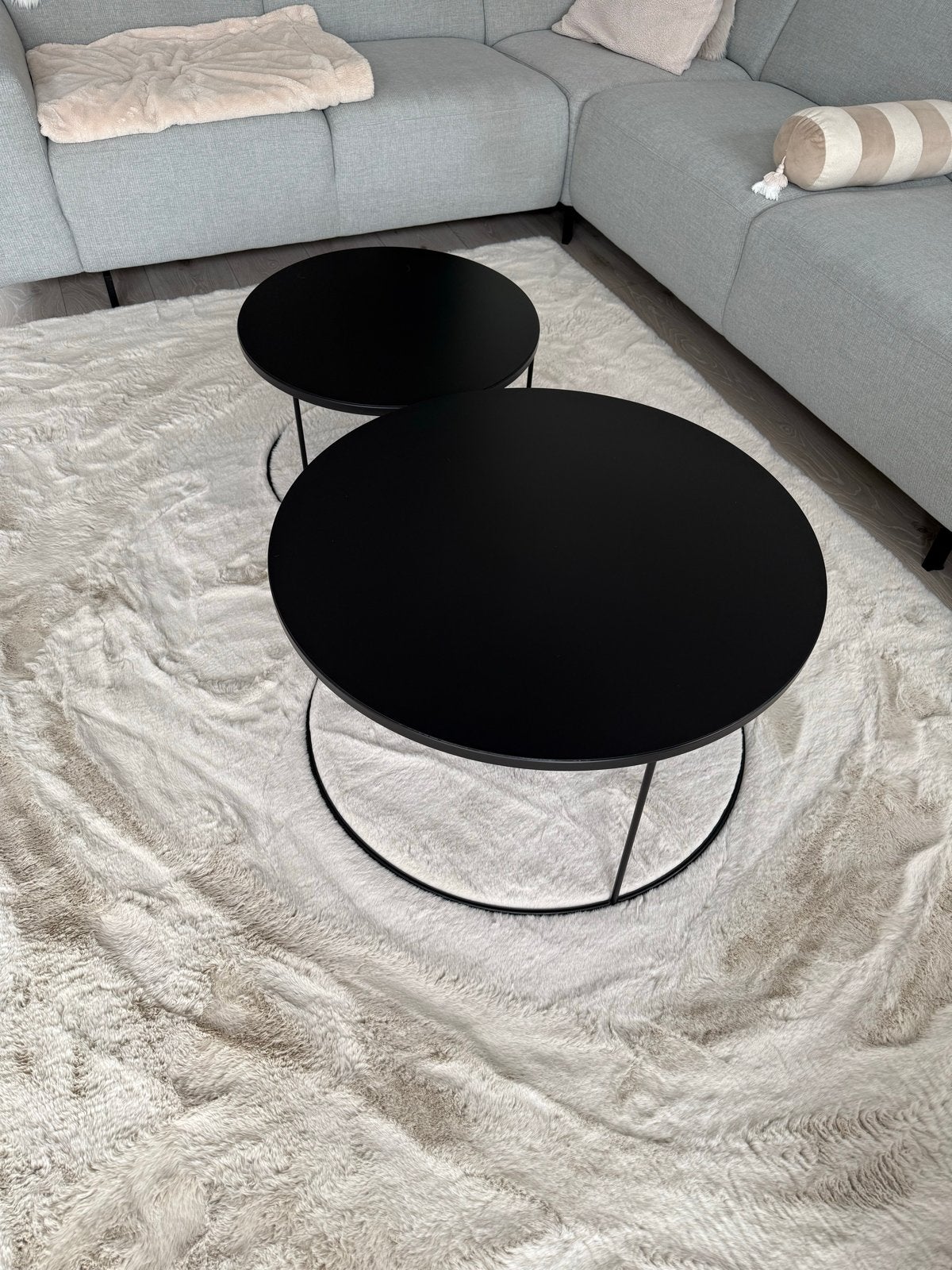 Set van 2 zwarte ronde salontafels, modern design, Ophalen, Rond, 50 tot 100 cm, Zo goed als nieuw