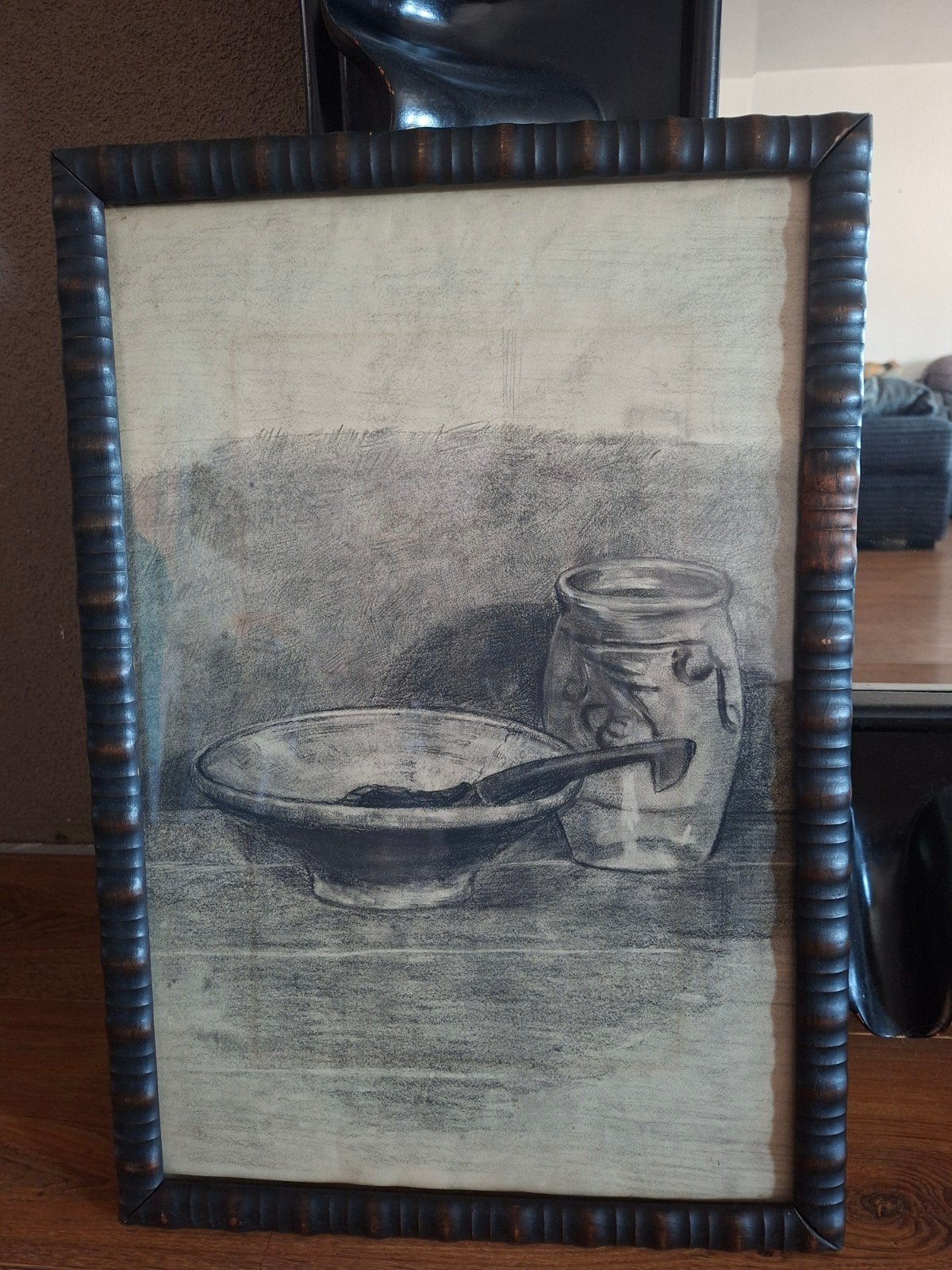 Vintage stilleven tekening in lijst, Antiek en Kunst, Ophalen of Verzenden, Tekening, Potloodtekening, Ingelijst
