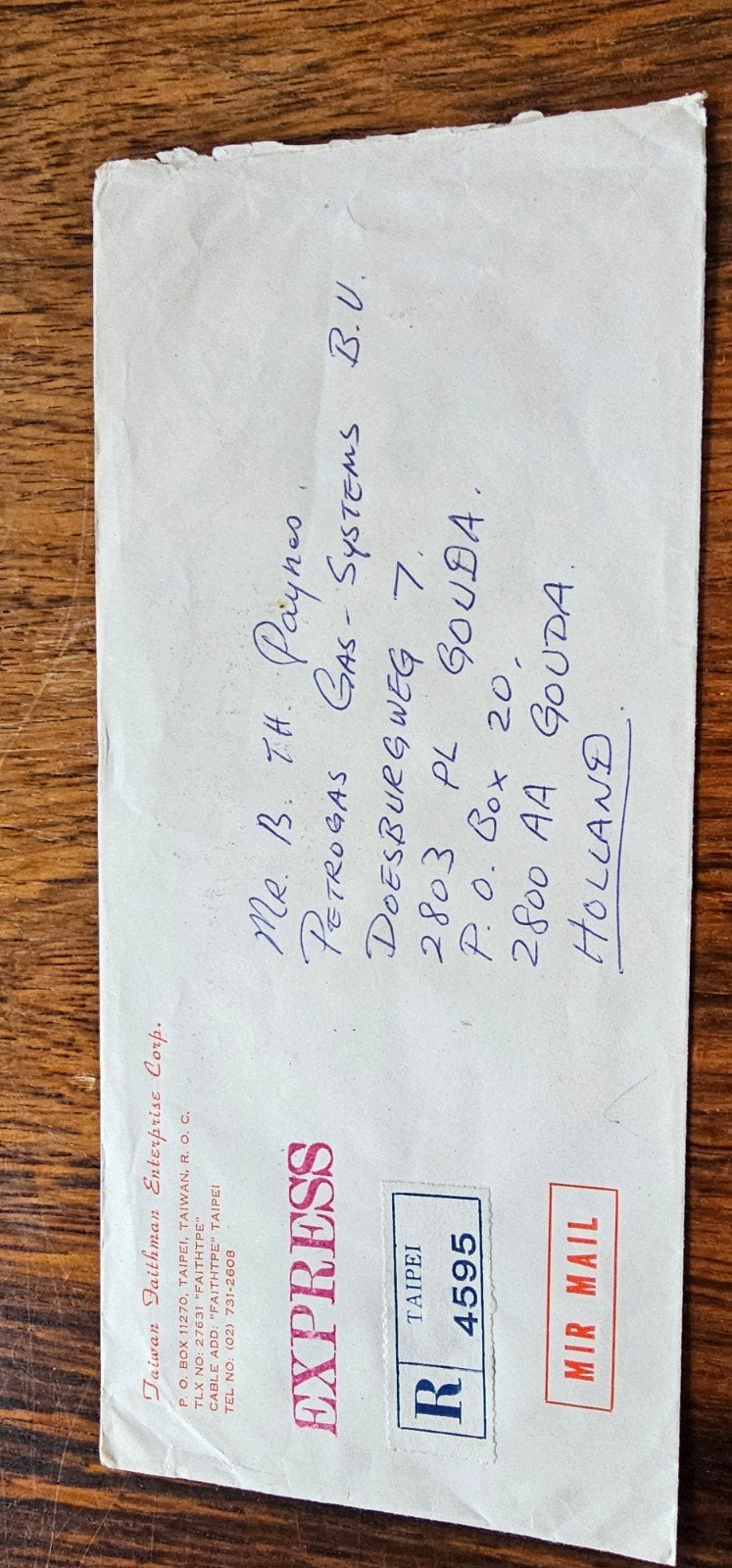 Aangetekend poststuk uit Taiwan - Express Mir Mail, Verzenden, 1980 tot heden, Gelopen, Buiten Europa