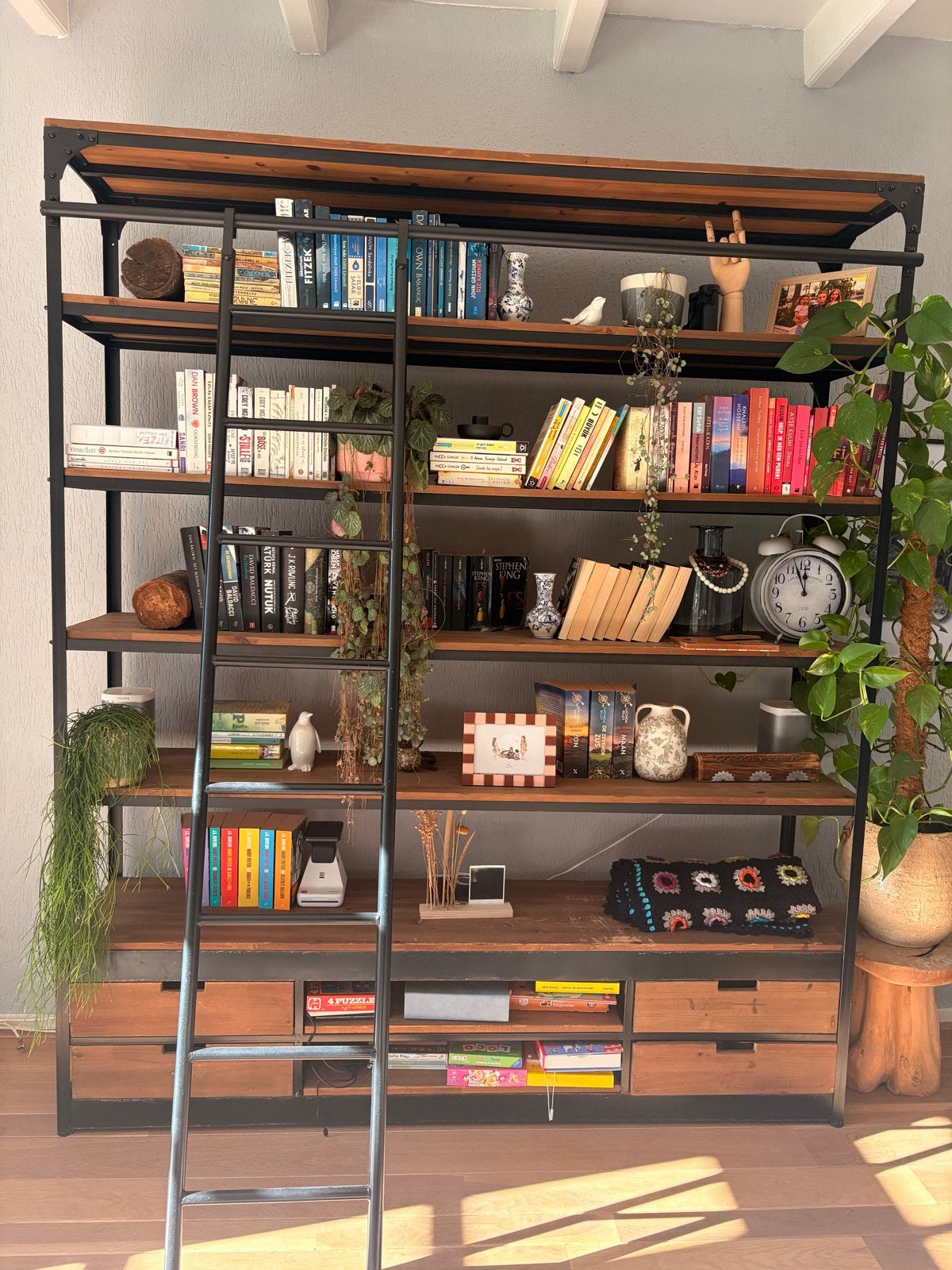 Grote Boekenkast met Ladder -  van Rootsmann, Ophalen, Gebruikt, 200 cm of meer, 150 tot 200 cm