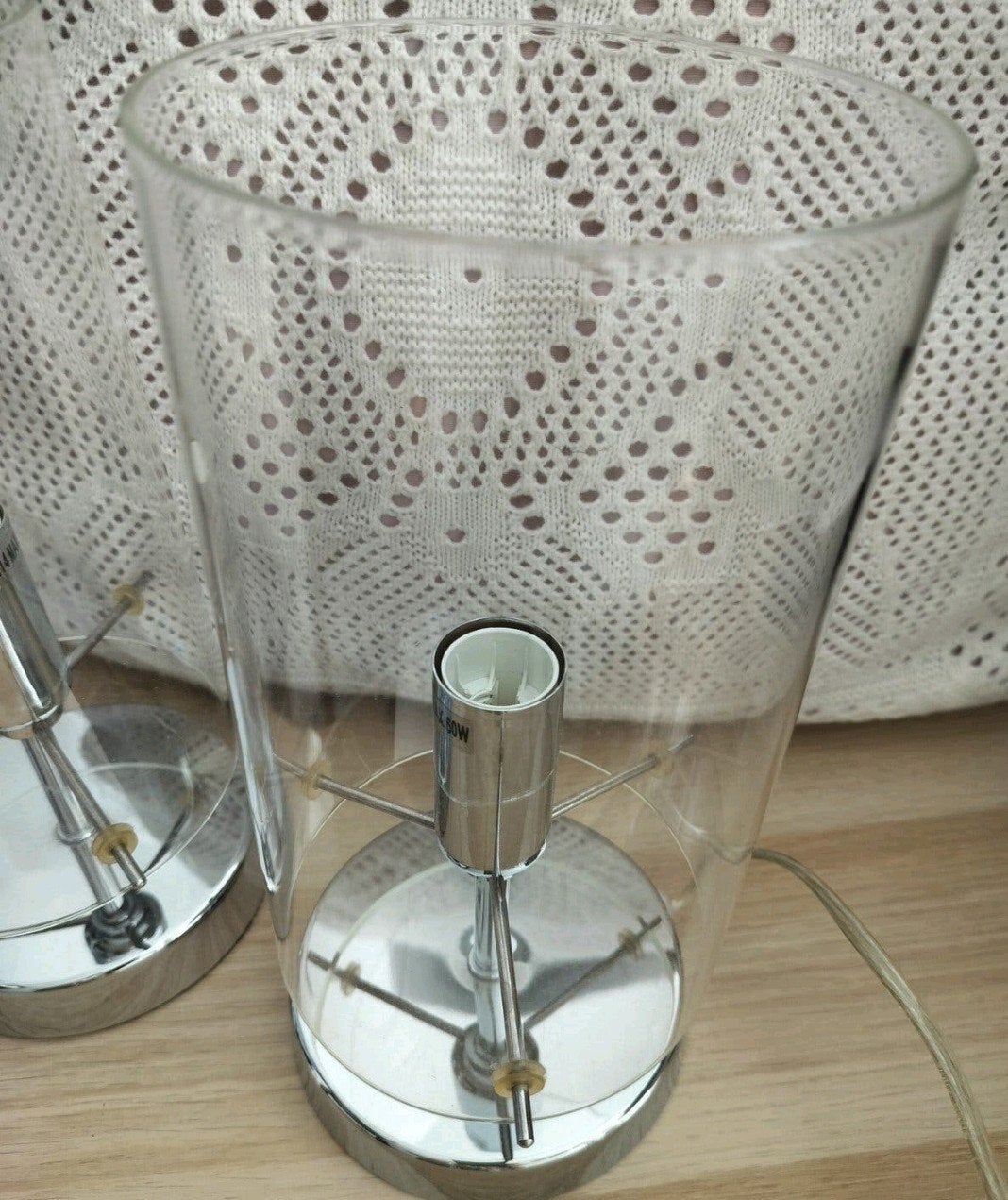 Moderne tafellampen set van glas en metaal, Met schakelaar, Overige merken, E14 (klein), Ophalen of Verzenden