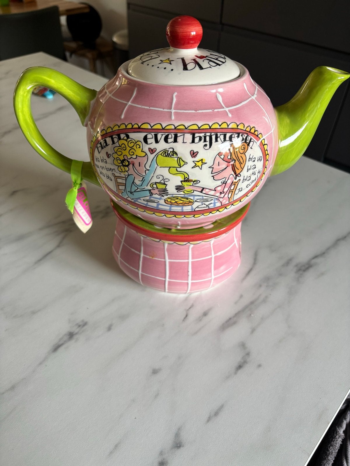 Blond Amsterdam Theepot met theelicht +bijpassende suikerpot, Gebruikt, Steen/keramiek, Meerkleurig, Ophalen