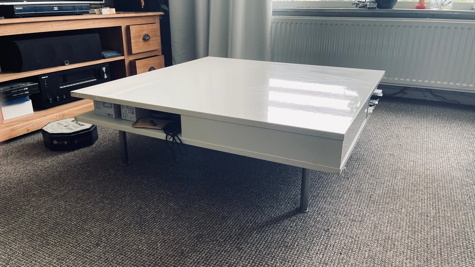 Tofteryd Salontafel wit met 2 lades 95x95 cm, Ophalen, Gebruikt, 100 tot 150 cm, Vierkant