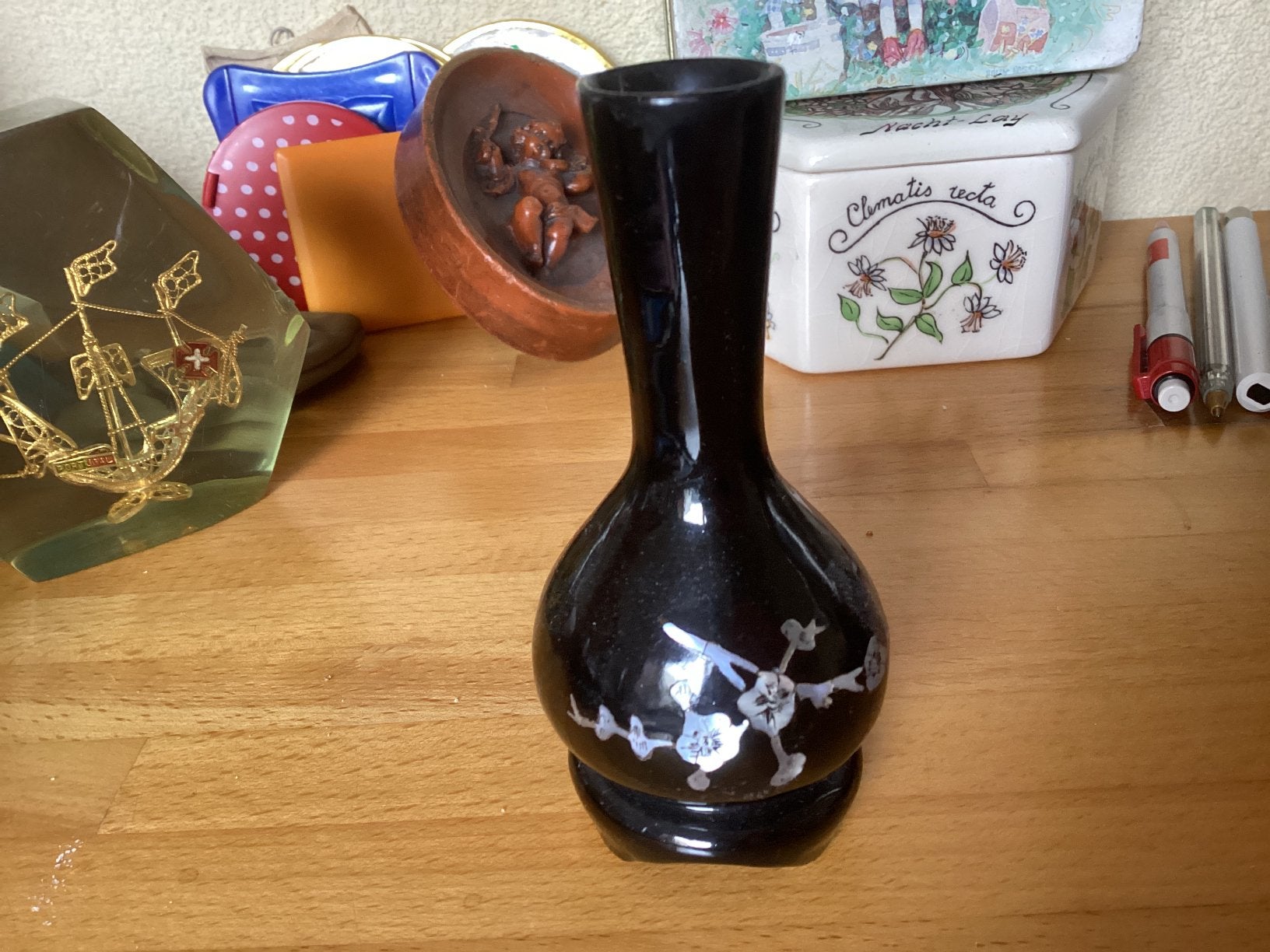 Laque parelmoer vaasje // hoog 10.5 cm, Ophalen of Verzenden