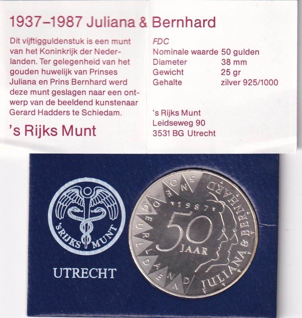 50 Gulden 1987 FDC met boekje in doosje, Verzenden, Koningin Beatrix, Zilver, Losse munt