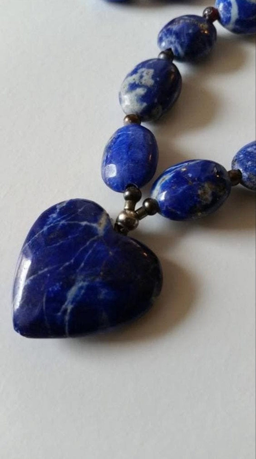 Lapis Lazuli Ketting met Hart Hanger - 58 cm, Sieraden, Tassen en Uiterlijk, Kettingen, Gebruikt, Blauw, Ophalen of Verzenden