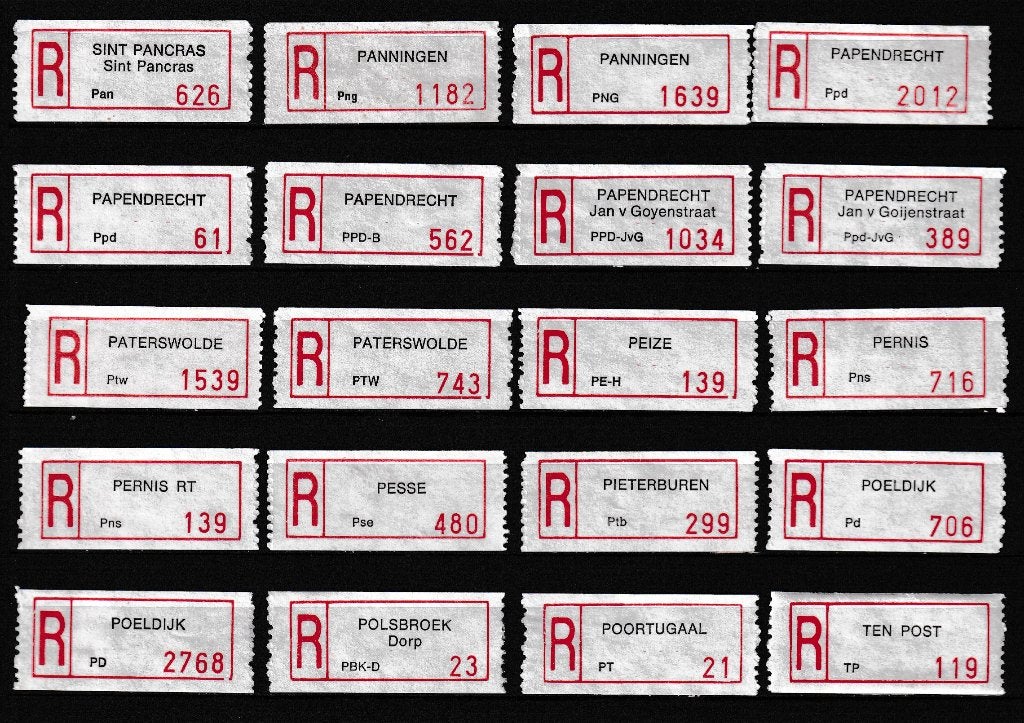37 Aantekenstrookjes, Type 90, Letter P, Verzenden, Na 1940, Gestempeld