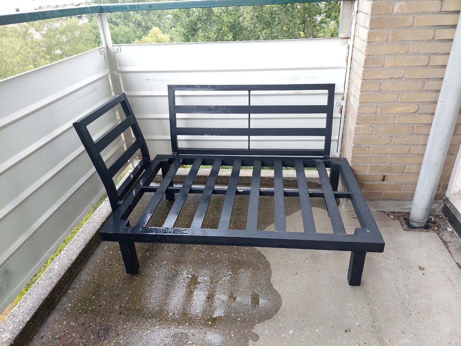 Zwarte stalen paletbank - zijde aanpasbaar, Tuin en Terras, Tuinbanken, Ophalen, Gebruikt, Metaal