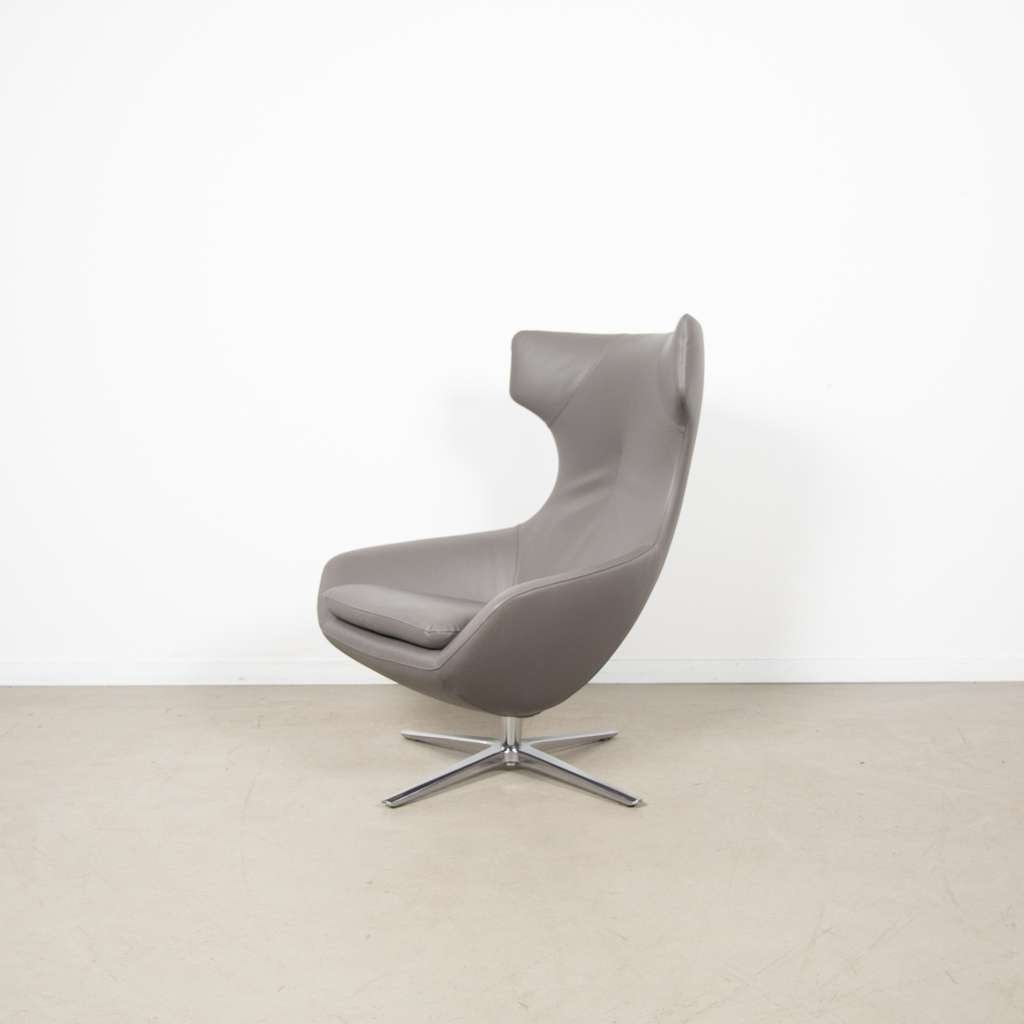 2x Leolux Caruzzo Plus Fauteuil Grijs Leer, Niet ingevuld, Niet ingevuld, Zo goed als nieuw, 75 tot 100 cm