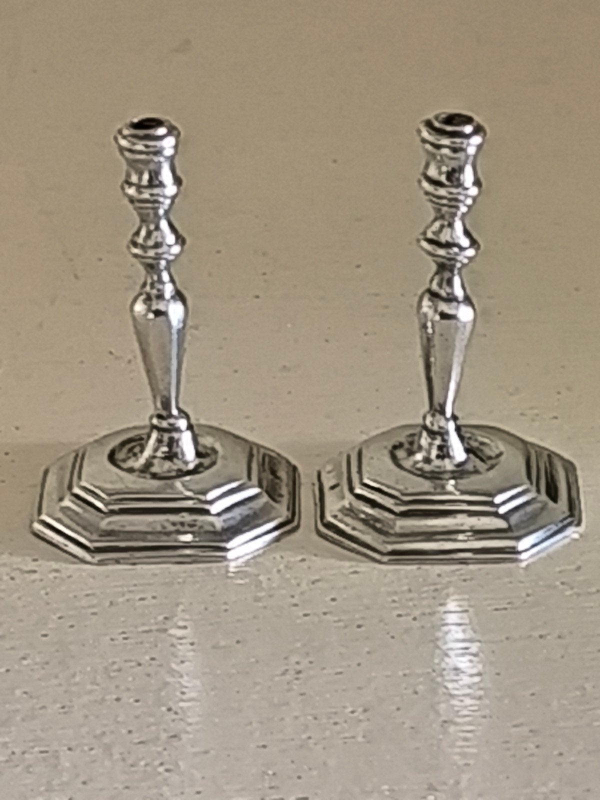 Antiek zilver miniatuur kandelaars 2x, Ophalen of Verzenden, Zilver