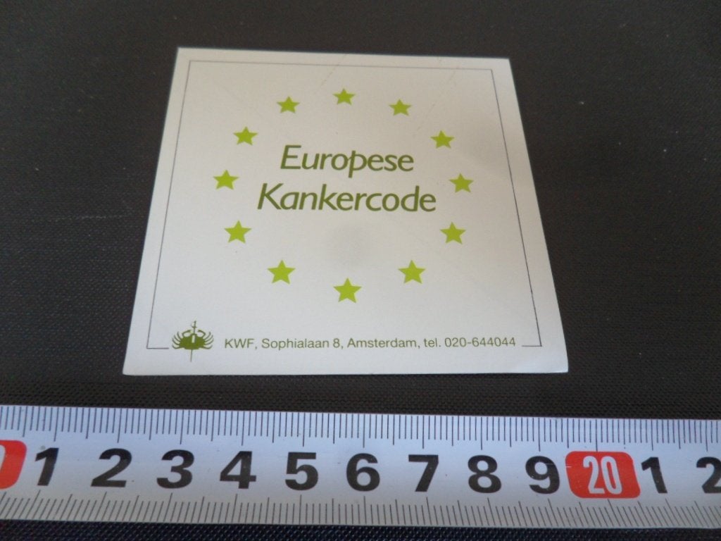 sticker Amsterdam KWF Europese Kankercode, Verzamelen, Ophalen, Zo goed als nieuw