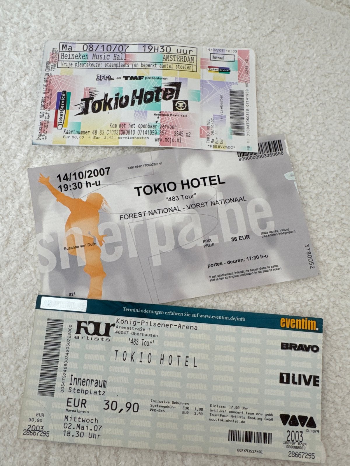 Oude tokio hotel tickets uit 2007, Verzenden, Zo goed als nieuw