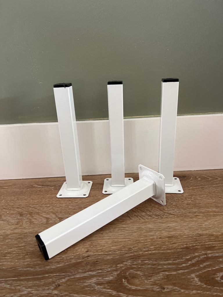 Set van 4 witte metalen tafelpootjes, Ophalen, Tafelpoot, Gebruikt, Vierkant