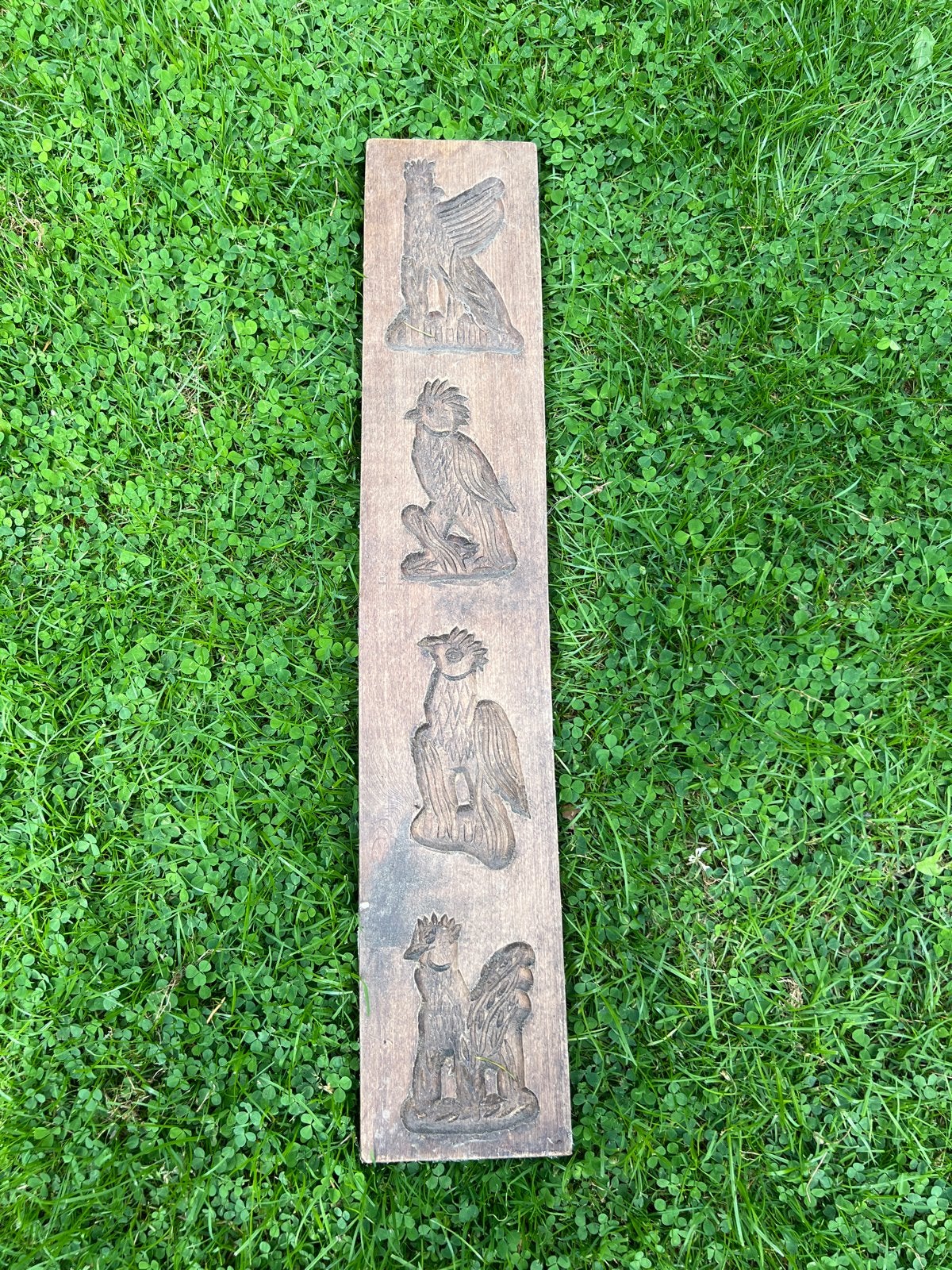 Antieke houten koekplank met vogelmotieven, Ophalen