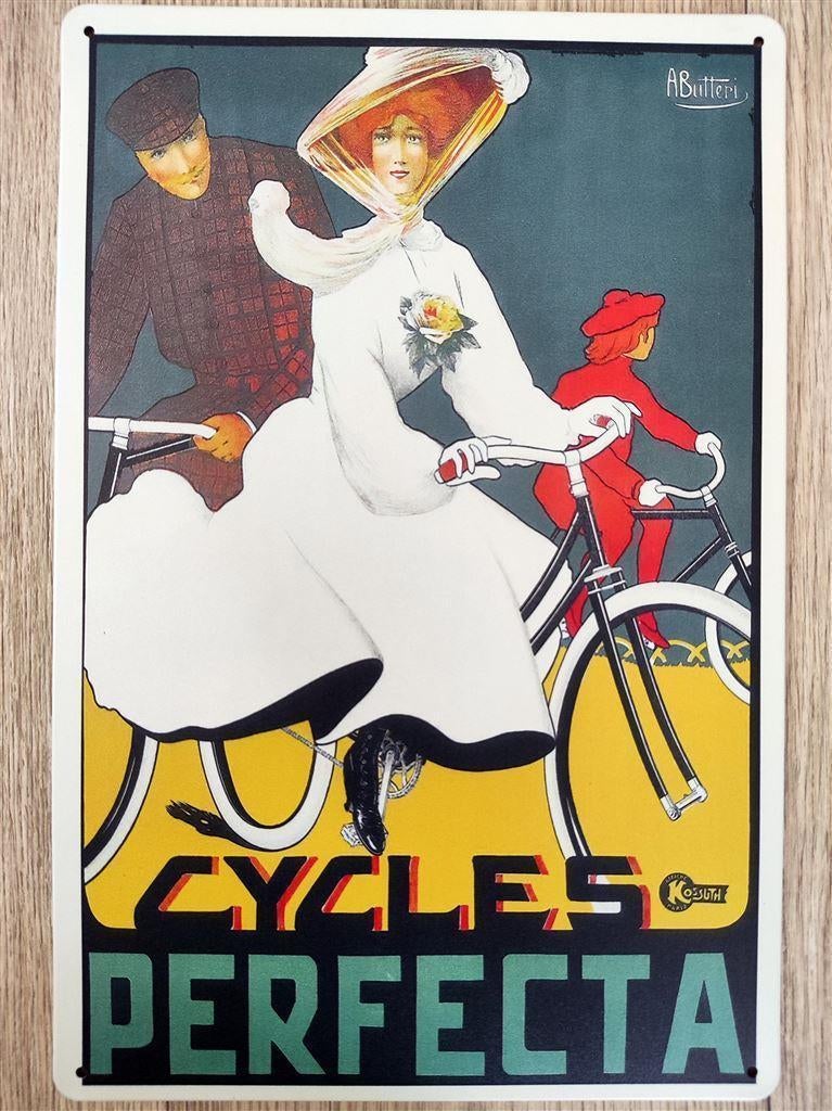 CYCLES PERFECTA Jugendstil Reclame Fiets Metalen Wandbord, Ophalen of Verzenden, Nieuw