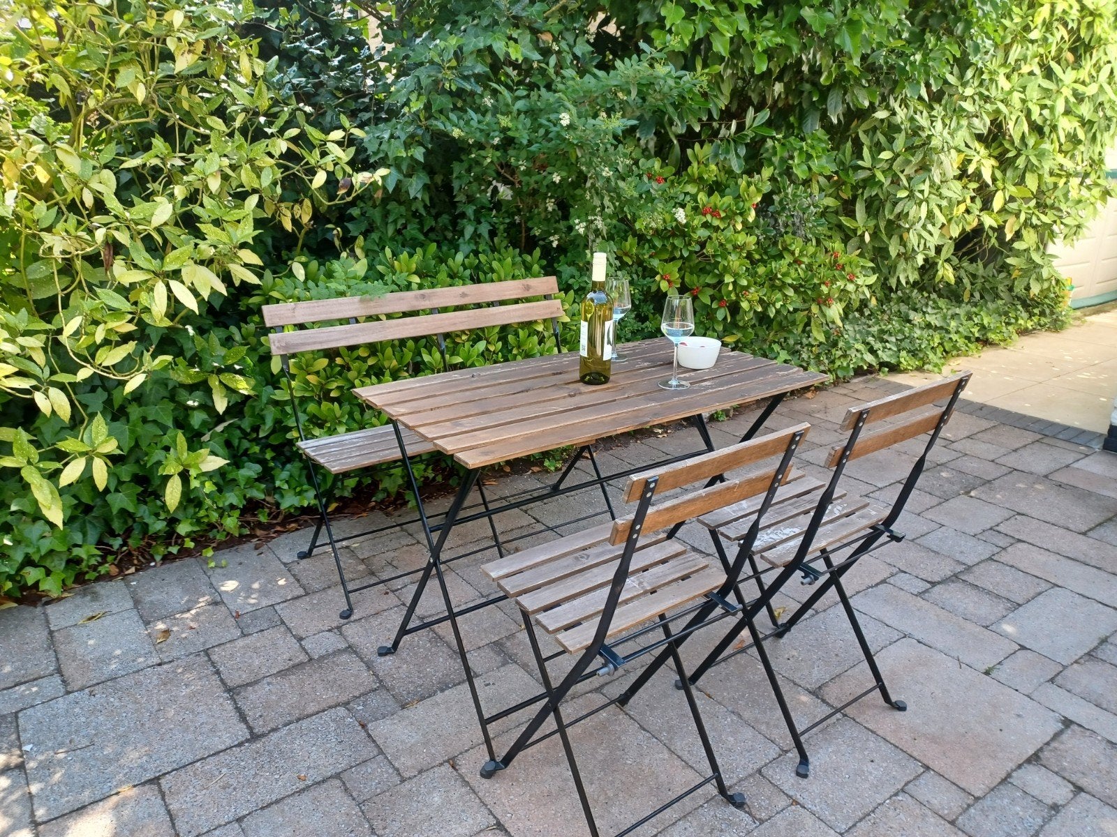 BISTRO tuinset met bankje ,2 stoelen, tafel, Ophalen, 4 zitplaatsen, Gebruikt, Bank