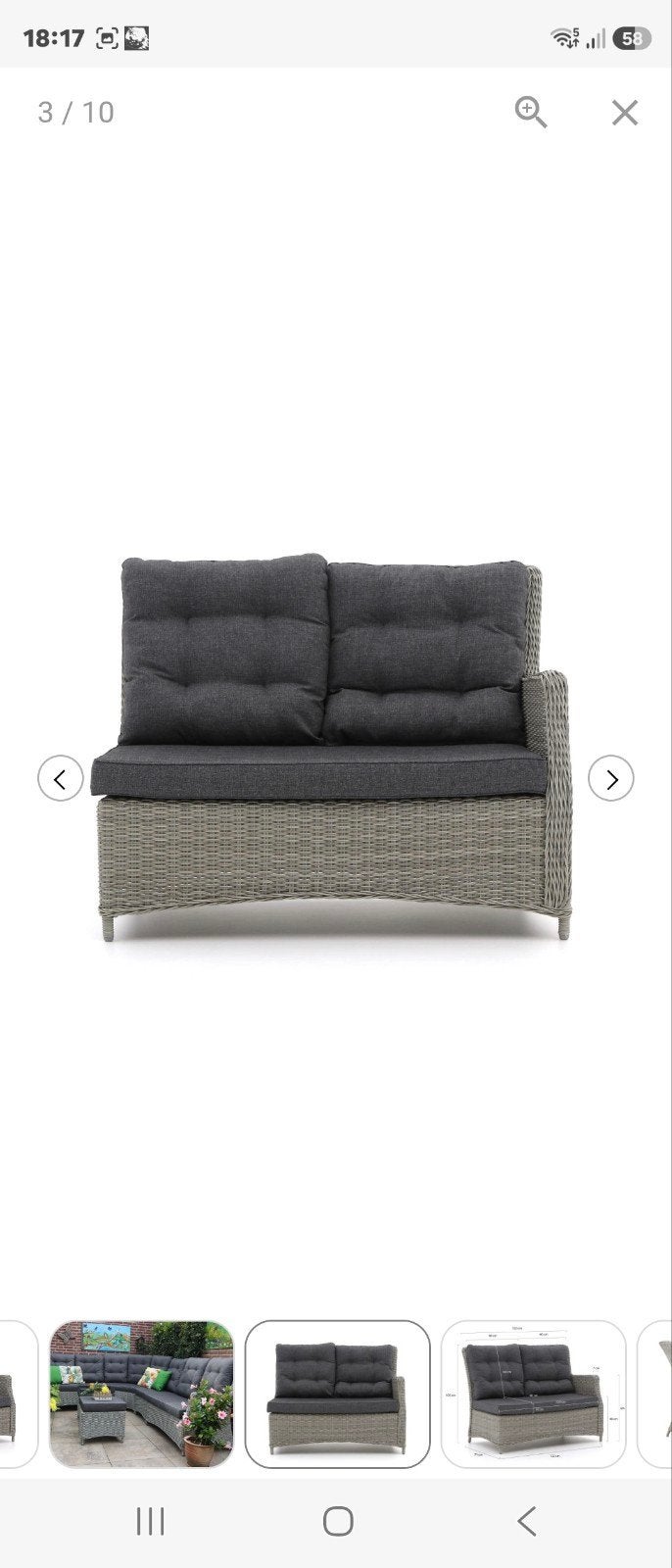 Intenso Milano Loungebank Links/Rechts Koppelbaar met Kussen, Ophalen, Wicker, Bank