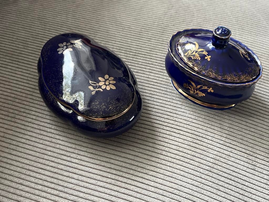 Vintage Kobaltblauwe Doosjes met Gouden Decoratie, Antiek en Kunst, Ophalen