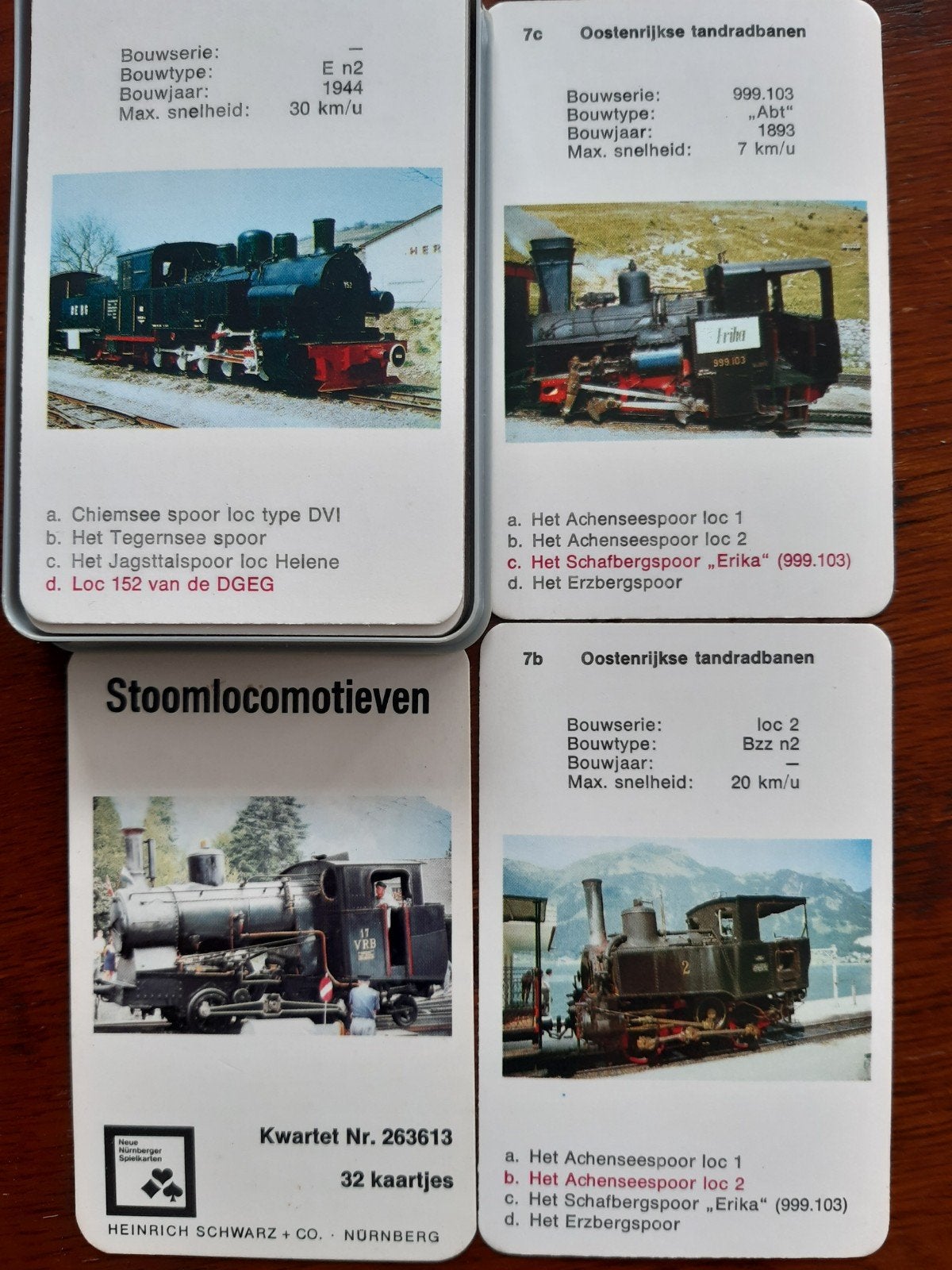 Kwartet Stoomlocomotieven - 32 Kaartjes, Drie of vier spelers, Ophalen, Gebruikt, Heinrich Schwarz + Co. Nürnberg