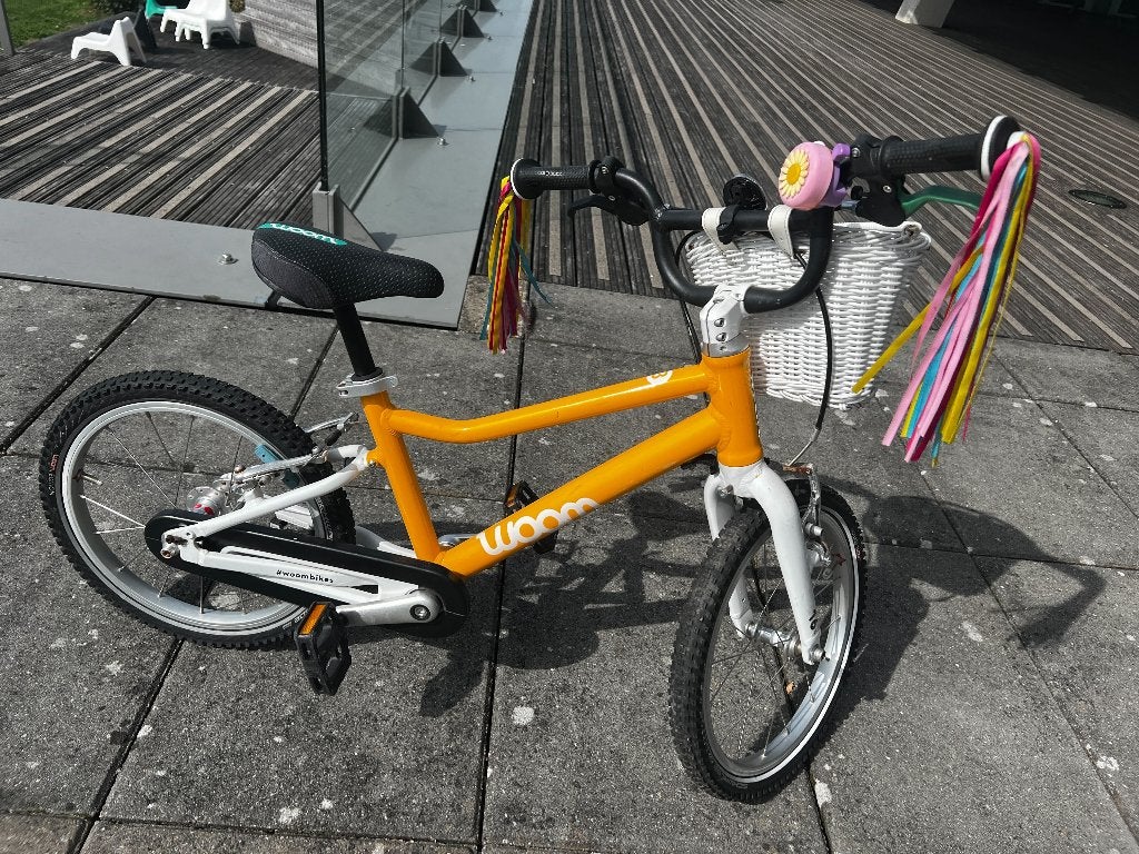 Woom 3 kinderfiets – geel – met mandje, Ophalen, Gebruikt, Minder dan 16 inch, Woom