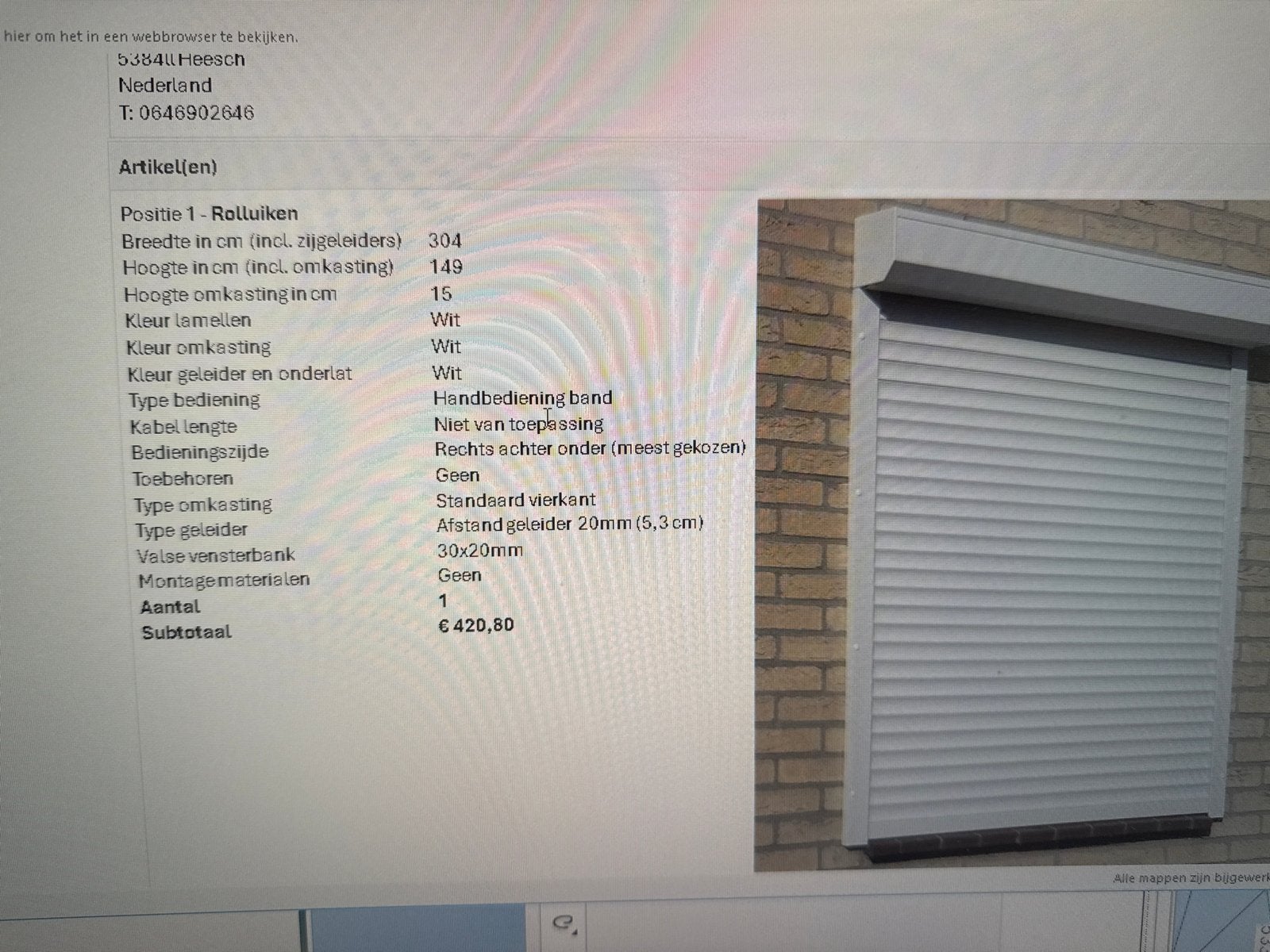 Nieuw rolluik - verkeerde maat besteld, Nieuw, Ophalen of Verzenden, 200 cm of meer, Wit