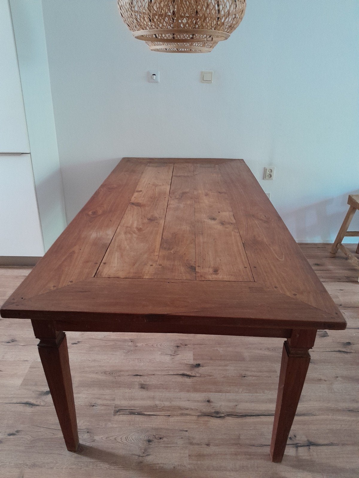 Zware kwaliteit teakhouten eettafel 220x100x3 cm, Ophalen, Gebruikt, 100 tot 150 cm, Teakhout