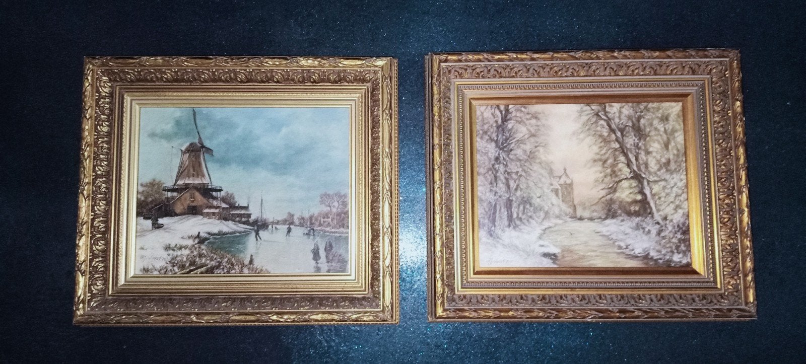 19e Eeuwse Antieke Landschapsschilderijen met Gipsen Lijsten, Antiek en Kunst, Doek, Ophalen of Verzenden, Landschap, Olieverf