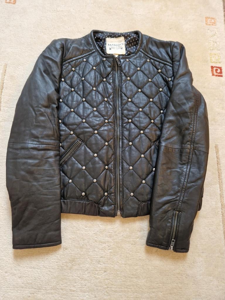 Mango Leren Bomberjack met Studs - Maat M, Ophalen of Verzenden