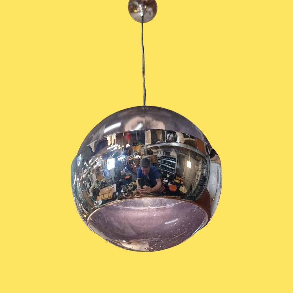 Ufo Ball lamp Jaren 70 space age  chroom kunststof, Huis en Inrichting, Lampen | Hanglampen, Ophalen of Verzenden, ,, ,, ,