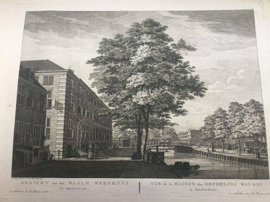 Amsterdam Waale Weeshuis - P Fouquet – 1783, Antiek en Kunst, Kunst | Etsen en Gravures, Stadsgezicht, 47 cm, Origineel, 33 cm