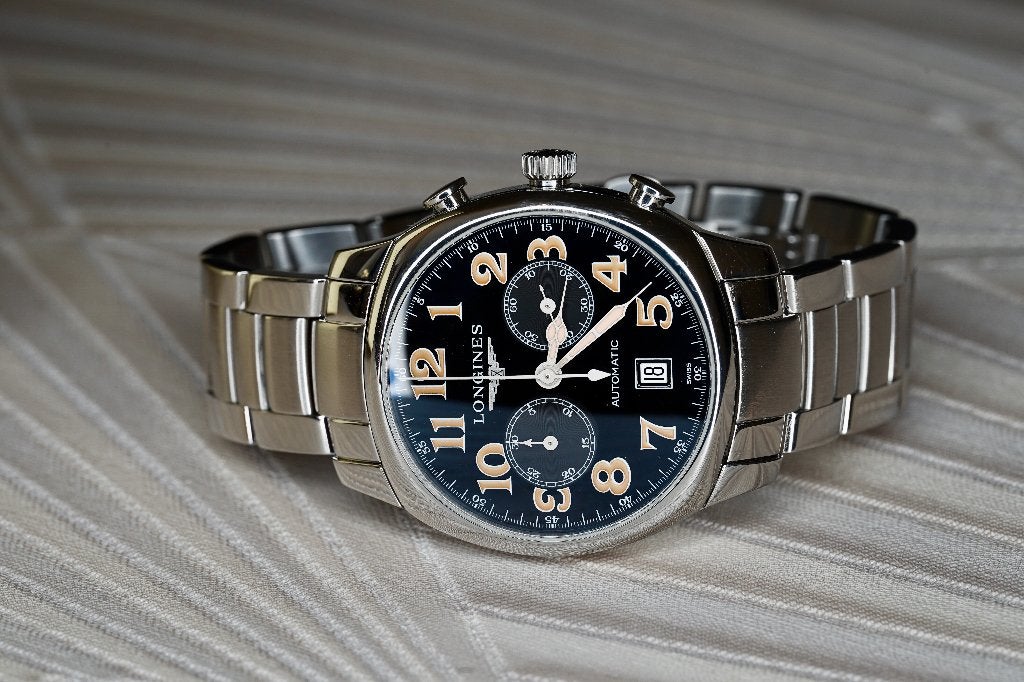 Longines Spirit chronograph ref. L2.705.4, Leer, Longines, Ophalen of Verzenden, Zo goed als nieuw