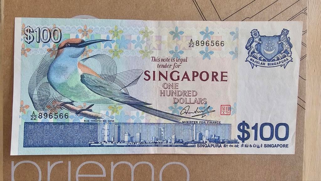 Singapore 100 dollars 1977 Kingfisher €150, Ophalen, Zuidoost-Azië, Los biljet