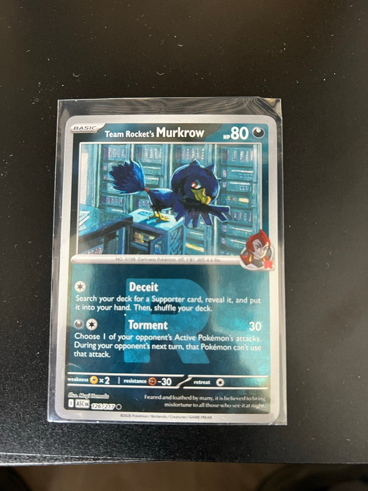 Team Rocket's Murkrow Pokémon Kaart 126/217 Reverse Holo ASC, Ophalen of Verzenden, Zo goed als nieuw, Losse kaart