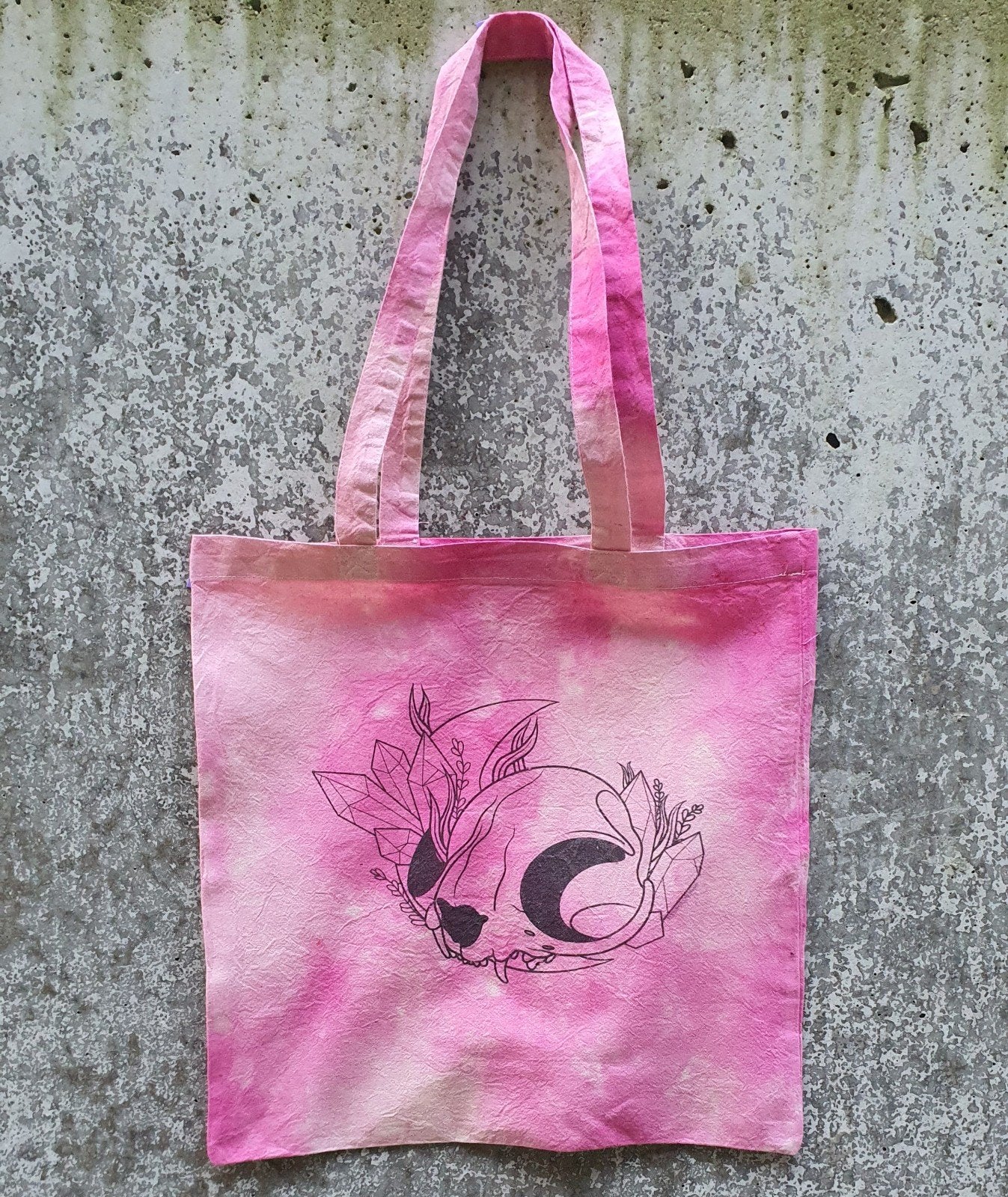 Handgemaakte roze katten schedel tie dye gothic tote tas, Ophalen of Verzenden, Nieuw, Roze, Schoudertasje