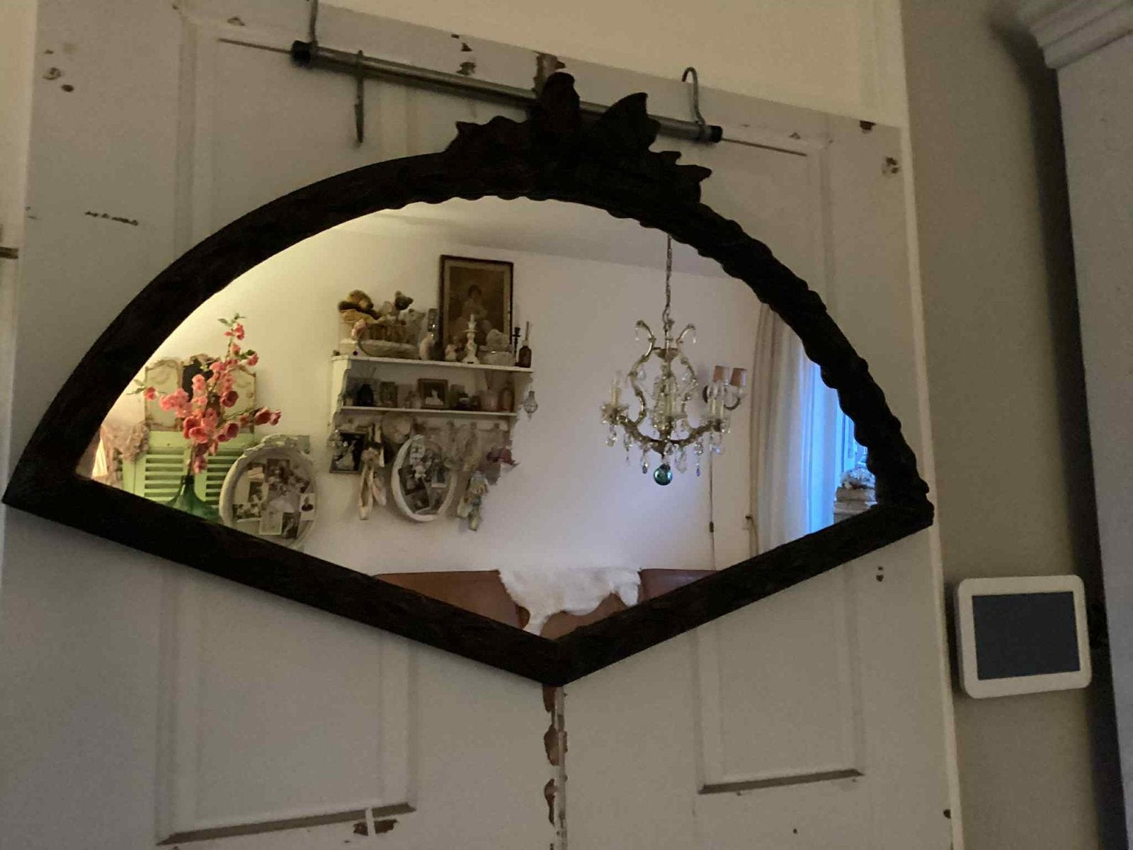 Antieke waaier spiegel, Ophalen of Verzenden, Rechthoekig, Minder dan 50 cm