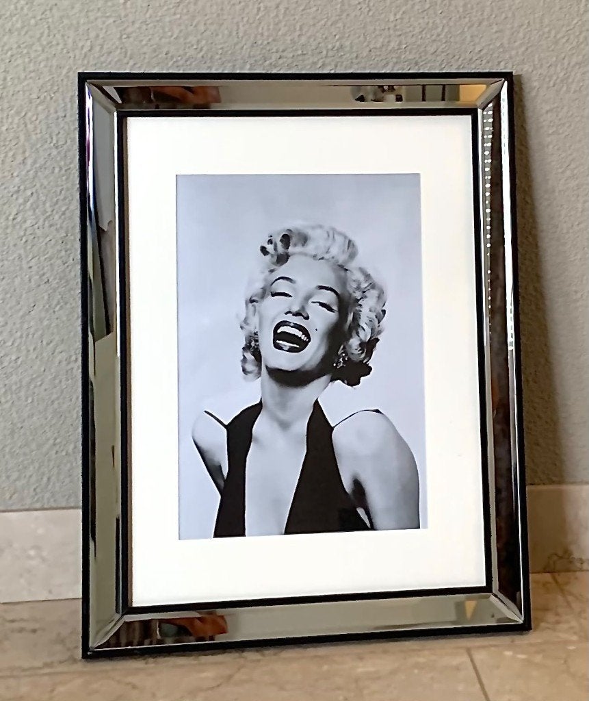 Marilyn Monroe in Eric Kuster stijl spiegellijst 46x36 cm, Ophalen, Zilver, Met afbeelding, Glas